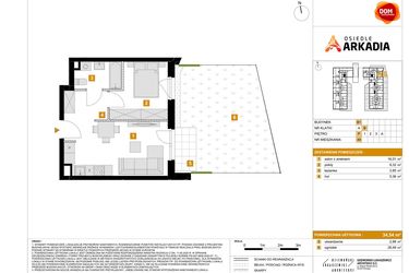 Rzut - Mieszkanie na sprzedaż 2 pokoje o powierzchni 34,54 m² - numer B1.49 w Osiedle Arkadia etap 2