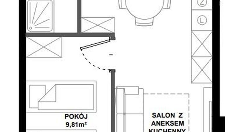 Rzut - Mieszkanie na sprzedaż 2 pokoje o powierzchni 37,94 m² - numer B.104 w Apartamenty Bałtyk