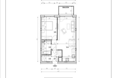 Rzut - Mieszkanie na sprzedaż 2 pokoje o powierzchni 45,64 m² - numer 24 w Łużycka 71