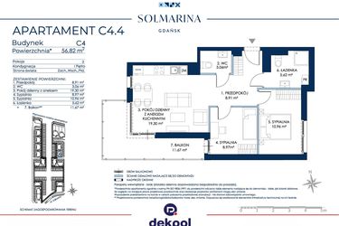 Rzut - Mieszkanie na sprzedaż 3 pokoje o powierzchni 56,82 m² - numer C4.4 w Sol Marina etap III