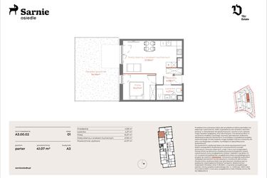 Rzut - Mieszkanie na sprzedaż 2 pokoje o powierzchni 41,07 m² - numer A3-00.02 w Sarnie Osiedle