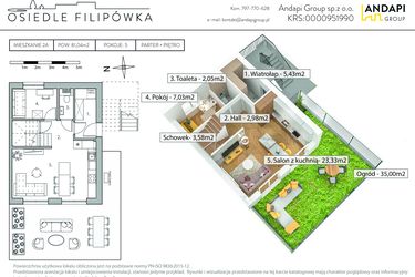 Rzut - Mieszkanie na sprzedaż 5 pokoi o powierzchni 81,04 m² - numer 2A w Osiedle Flipówka
