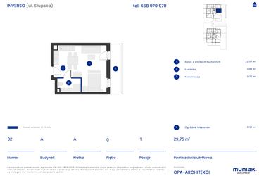Rzut - Mieszkanie na sprzedaż 1 pokój o powierzchni 29,75 m² - numer A.02 w Osiedle Inverso