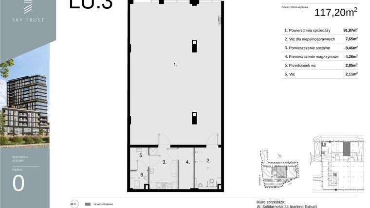 Rzut - Lokal użytkowy na sprzedaż 1 pokój o powierzchni 117,2 m² - numer LU3 w Sky Trust etap II