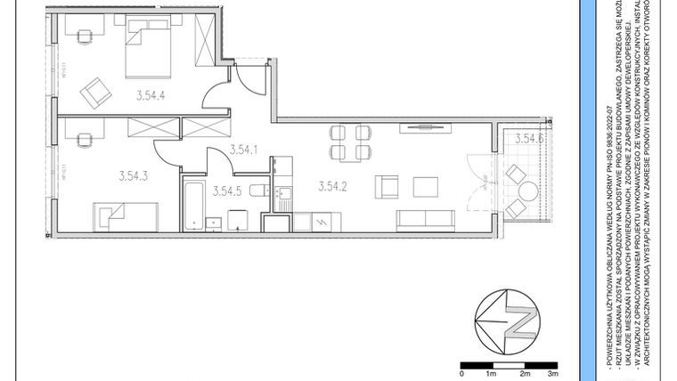 Rzut - Mieszkanie na sprzedaż 3 pokoje o powierzchni 62,99 m² - numer 54 w Osiedle Solne etap II