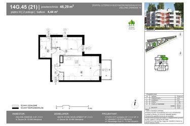 Rzut - Mieszkanie na sprzedaż 2 pokoje o powierzchni 46,29 m² - numer 14G.45 w Zielone Zamienie X