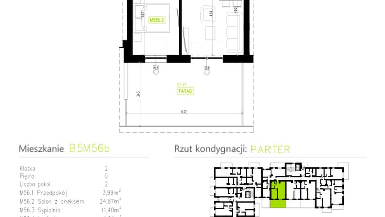 Rzut - Mieszkanie na sprzedaż 2 pokoje o powierzchni 44,5 m² - numer B5M56b w Osiedle Natura Park etap II