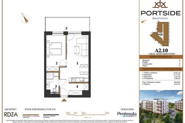 Rzut - Mieszkanie na sprzedaż 2 pokoje o powierzchni 39,48 m² - numer A2.10 w Portside Bałtycka