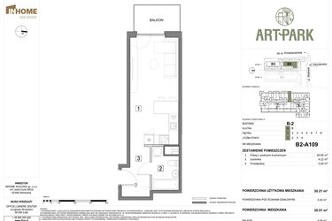Rzut - Mieszkanie na sprzedaż 1 pokój o powierzchni 30,51 m² - numer B.2.A109 w ArtPark