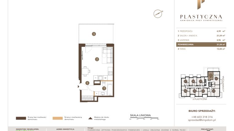 Rzut - Mieszkanie na sprzedaż 1 pokój o powierzchni 31,54 m² - numer PK-LM-01 w Plastyczna Kamienica przy Sympatycznej