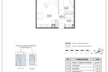 Rzut - Mieszkanie na sprzedaż 2 pokoje o powierzchni 45,5 m² - numer 9.A.14 w Nowe Południe bud. 9