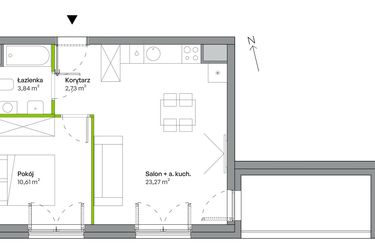 Rzut - Mieszkanie na sprzedaż 2 pokoje o powierzchni 40,45 m² - numer B.03.02.03 w WUWA Vita