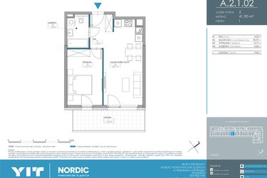Rzut - Mieszkanie na sprzedaż 2 pokoje o powierzchni 41,9 m² - numer 1.2.1.02 w Nordic Powstańców Śląskich