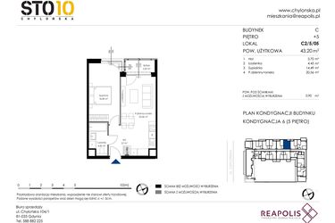 Rzut - Mieszkanie na sprzedaż 2 pokoje o powierzchni 43,2 m² - numer C2/5/05 w Chylońska STO10 etap III
