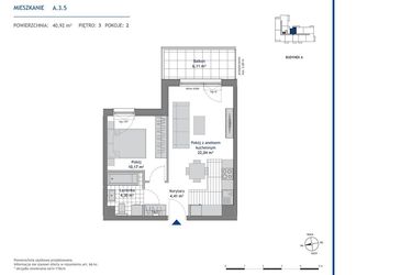 Rzut - Mieszkanie na sprzedaż 2 pokoje o powierzchni 40,92 m² - numer A.3.5 w Linea bud. A