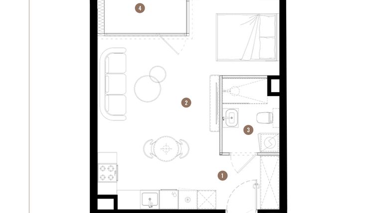 Rzut - Mieszkanie na sprzedaż 1 pokój o powierzchni 33,46 m² - numer C2.01.12 w Apartamenty Reytana