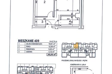 Rzut - Mieszkanie na sprzedaż 2 pokoje o powierzchni 40,56 m² - numer 40/9 w Osiedle Jodłowa bud. D