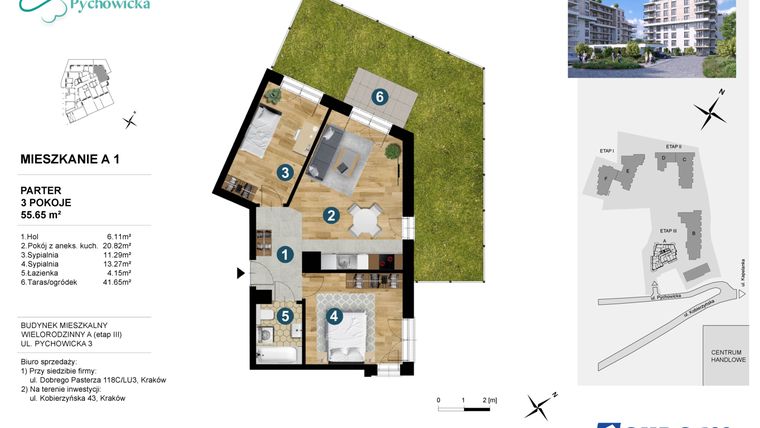 Rzut - Mieszkanie na sprzedaż 3 pokoje o powierzchni 55,64 m² - numer A.1 w Kapelanka-Pychowicka Etap III