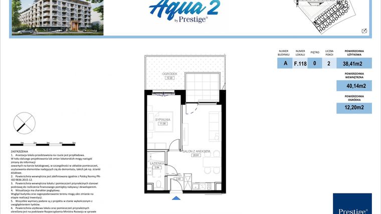 Rzut - Mieszkanie na sprzedaż 2 pokoje o powierzchni 40,48 m² - numer F.118 w Bel Mare (Międzyzdroje)
