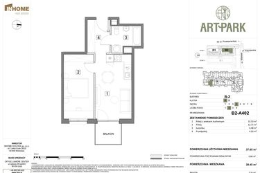 Rzut - Mieszkanie na sprzedaż 2 pokoje o powierzchni 38,45 m² - numer B.2.A402 w ArtPark