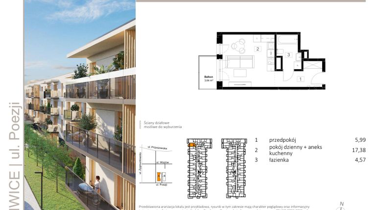 Rzut - Mieszkanie na sprzedaż 1 pokój o powierzchni 27,94 m² - numer A.66 w Poezji