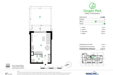 Rzut - Mieszkanie na sprzedaż 1 pokój o powierzchni 31,88 m² - numer G.0.M09 w Oxygen Park etap III