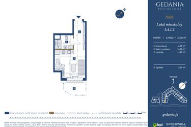 Rzut - Mieszkanie na sprzedaż 1 pokój o powierzchni 25,3 m² - numer I.A.1.2 w GEDANIA Riverside Living