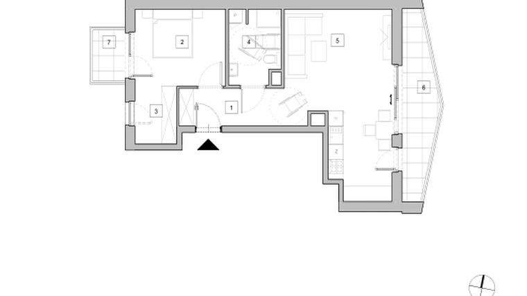 Rzut - Mieszkanie na sprzedaż 2 pokoje o powierzchni 55,37 m² - numer D2_3 w ATAL Zawiślańska