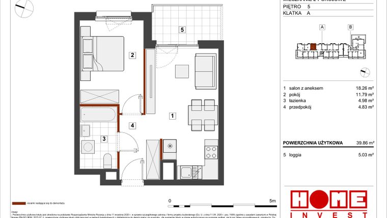 Rzut - Mieszkanie na sprzedaż 2 pokoje o powierzchni 39,86 m² - numer A-A072 w Warszawski Świt etap VII