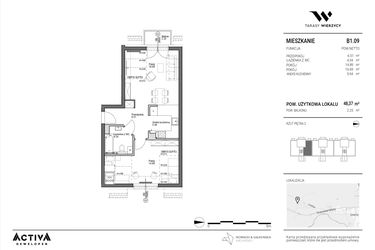 Rzut - Mieszkanie na sprzedaż 2 pokoje o powierzchni 48,37 m² - numer B1.09 w Tarasy Wierzycy