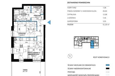Rzut - Mieszkanie na sprzedaż 2 pokoje o powierzchni 51,07 m² - numer 6 w Comfort Corner