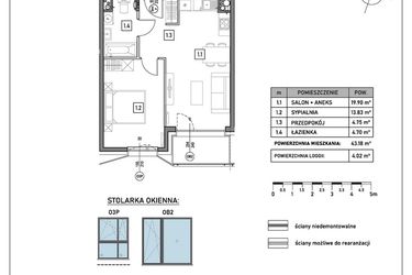 Rzut - Mieszkanie na sprzedaż 2 pokoje o powierzchni 43,18 m² - numer A.3.6 w GreenLine