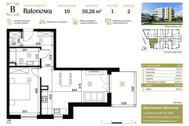 Rzut - Mieszkanie na sprzedaż 2 pokoje o powierzchni 50,28 m² - numer 10 w Apartamenty Balonowa