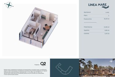 Rzut - Mieszkanie na sprzedaż 2 pokoje o powierzchni 36,59 m² - numer 2.A20 w Linea Mare - apartamenty inwestycyjne