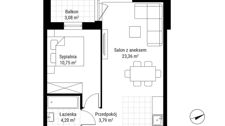 Rzut - Mieszkanie na sprzedaż 2 pokoje o powierzchni 42,1 m² - numer B.13 w Nowa Namiarkowa