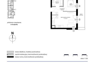 Rzut - Mieszkanie na sprzedaż 2 pokoje o powierzchni 33,64 m² - numer 50 w Kwarcowe Wzgórze - bud. 2