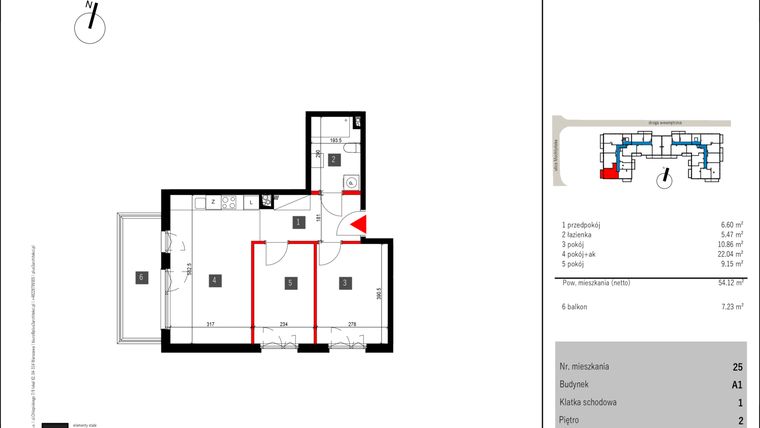 Rzut - Mieszkanie na sprzedaż 3 pokoje o powierzchni 52,35 m² - numer 25 w Mochtyńska 56