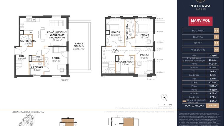 Rzut - Mieszkanie na sprzedaż 5 pokoi o powierzchni 119,31 m² - numer B6.M4 w Motława Garden