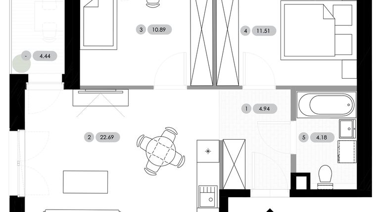 Rzut - Mieszkanie na sprzedaż 3 pokoje o powierzchni 54,21 m² - numer B.1.M7 w Nowe Radwanice