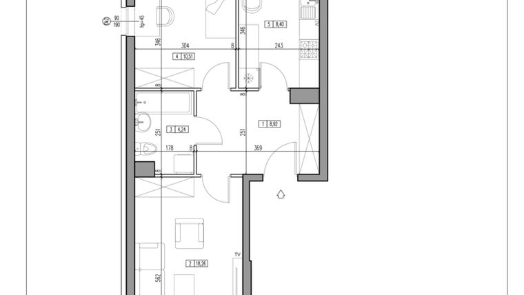 Rzut - Mieszkanie na sprzedaż 2 pokoje o powierzchni 50,33 m² - numer 1 w Rozdroże 4