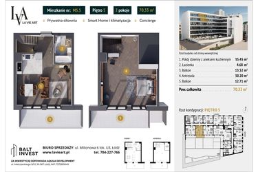 Rzut - Mieszkanie na sprzedaż 2 pokoje o powierzchni 70,33 m² - numer M5.5 w La Vie Art