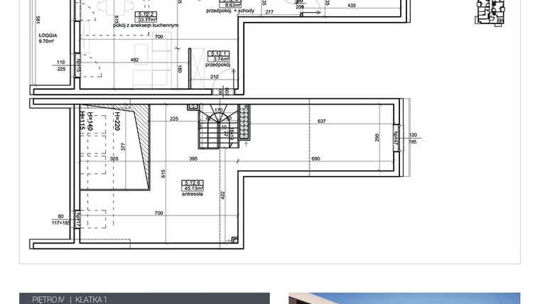 Rzut - Mieszkanie na sprzedaż 5 pokoi o powierzchni 107,24 m² - numer M-43 w Mono Apartamenty