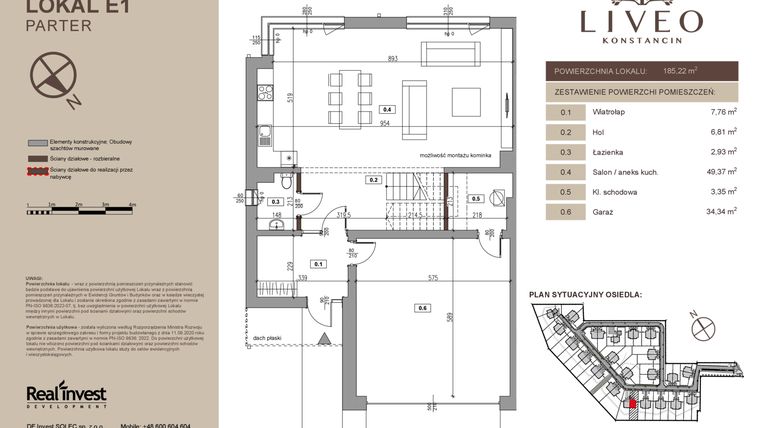 Rzut - Dom na sprzedaż 5 pokoi o powierzchni 185,22 m² - numer E1 w Liveo Konstancin