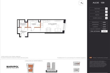 Rzut - Mieszkanie na sprzedaż 1 pokój o powierzchni 39,31 m² - numer M096 w Aleje 138