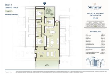 Rzut - Mieszkanie na sprzedaż 3 pokoje o powierzchni 117,86 m² - numer 303 w Sunway