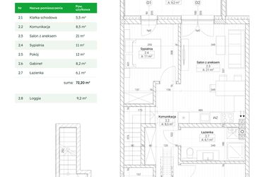 Rzut - Mieszkanie na sprzedaż 4 pokoje o powierzchni 72,2 m² - numer A4M8 w Nefrytowa Park