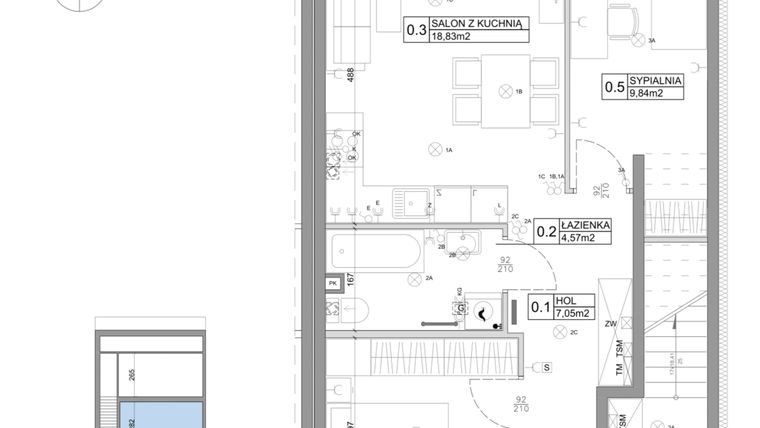Rzut - Mieszkanie na sprzedaż 3 pokoje o powierzchni 51,15 m² - numer 51 w Boska Ksawerowska IV