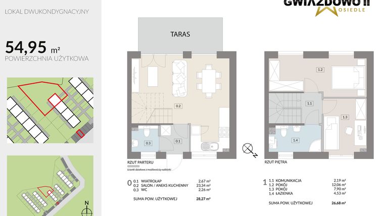 Rzut - Dom na sprzedaż 4 pokoje o powierzchni 54,95 m² - numer O10.2 w Gwiazdowo II