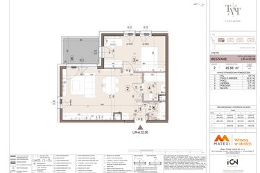 Rzut - Mieszkanie na sprzedaż 2 pokoje o powierzchni 45,86 m² - numer A.02.06 w Takt Lirników