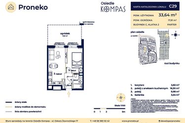 Rzut - Mieszkanie na sprzedaż 2 pokoje o powierzchni 33,64 m² - numer C29 w Osiedle Kompas
